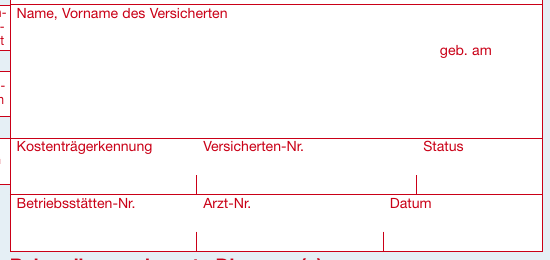 Leeres Kassenfeld auf Muster 13. Das Ausstellungsdatum steht in der unteren Zeile rechts neben der Arzt-Nummer.